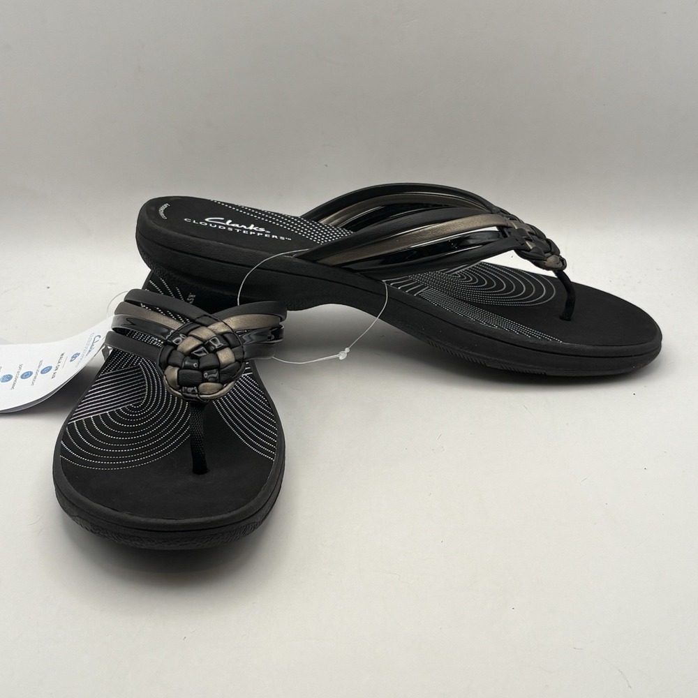 Clarks Women Cloud Steppers Breeze Coral Comfort Thong Sandals Black Size 9 M - Picture 6 of 8